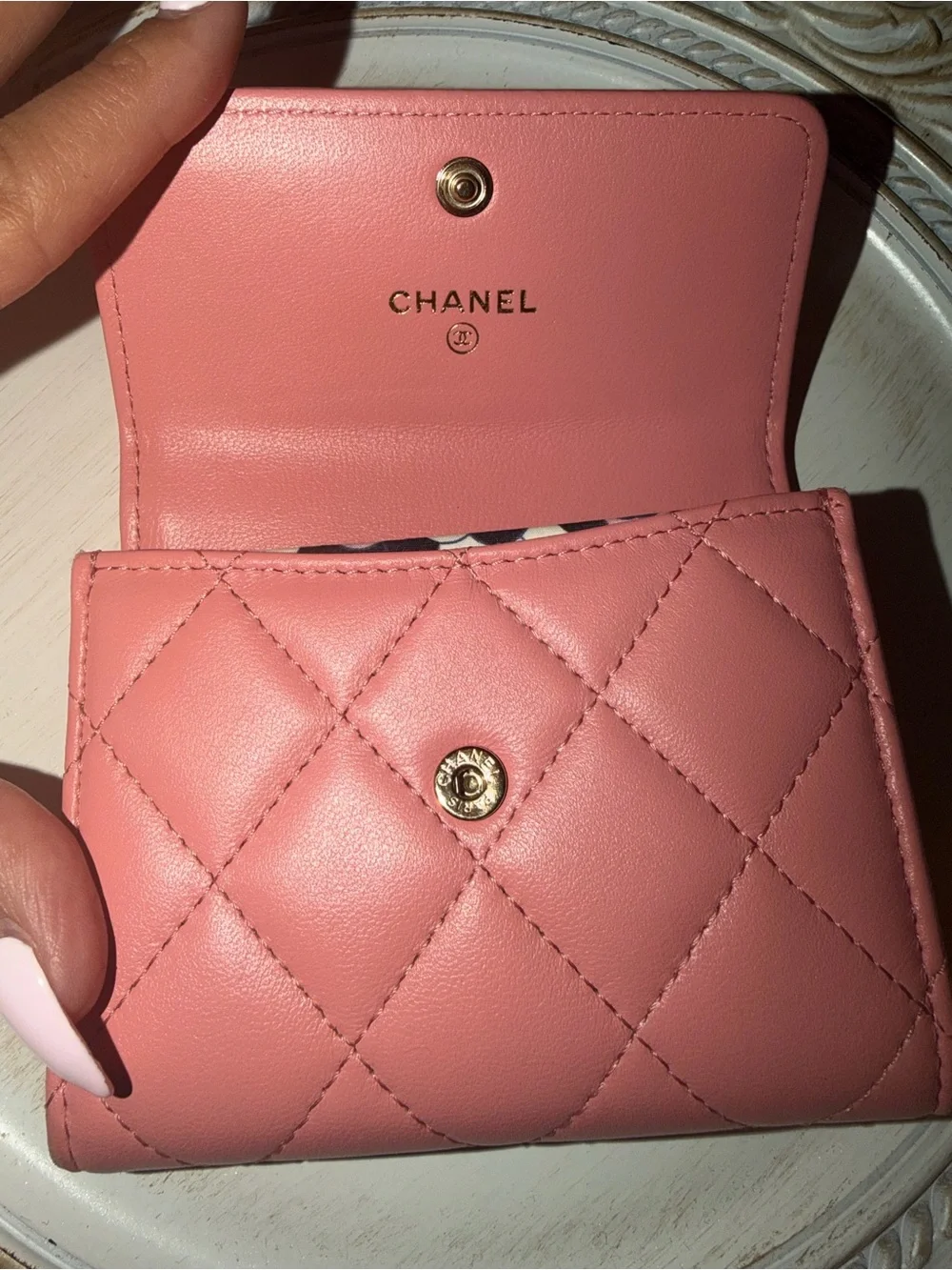 Chanel classic flap compact wallet — pink lambskin | full set + COA